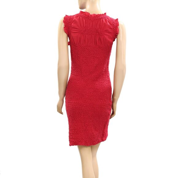 By Anthropologie Mock-Neck Textured Mini Dress Bodycon Ruffle Smocked XL 277652 - Picture 7 of 9